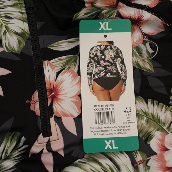 NWT Hurley Women's Floral Long Sleeve UPF 50+ Rash Guard Swim Shirt, Size XL - Picture 3 of 3